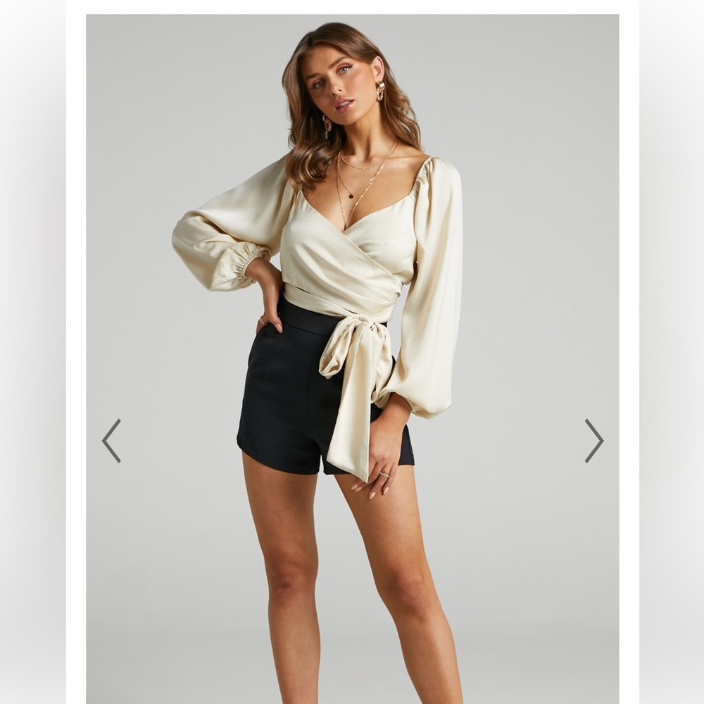 Showpo. TOREE LONG SLEEVE WRAP TOP IN CREAM Size 4